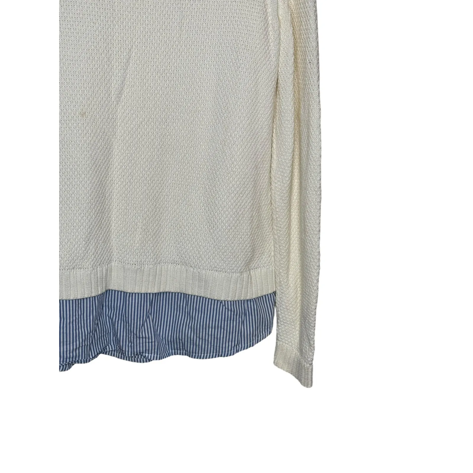 Talbots Women's Sweatshirt Crewneck‎ Ribbed Knit Striped Faux Layer Ivory Large - Image 8