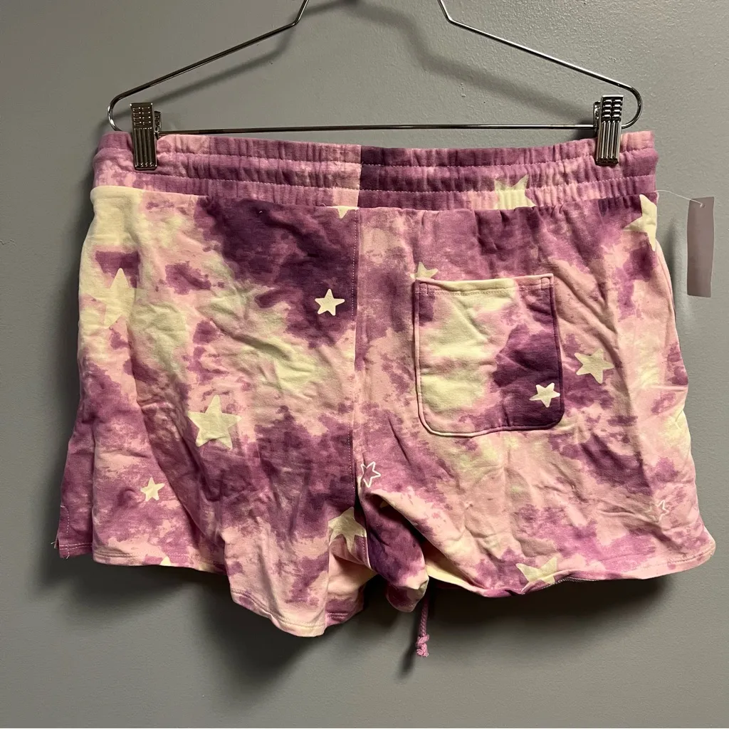 Wildfox Lounge Set Tie Dye Stars in Purple & White Sz L NWT Sweatshirt & Shorts - Image 13