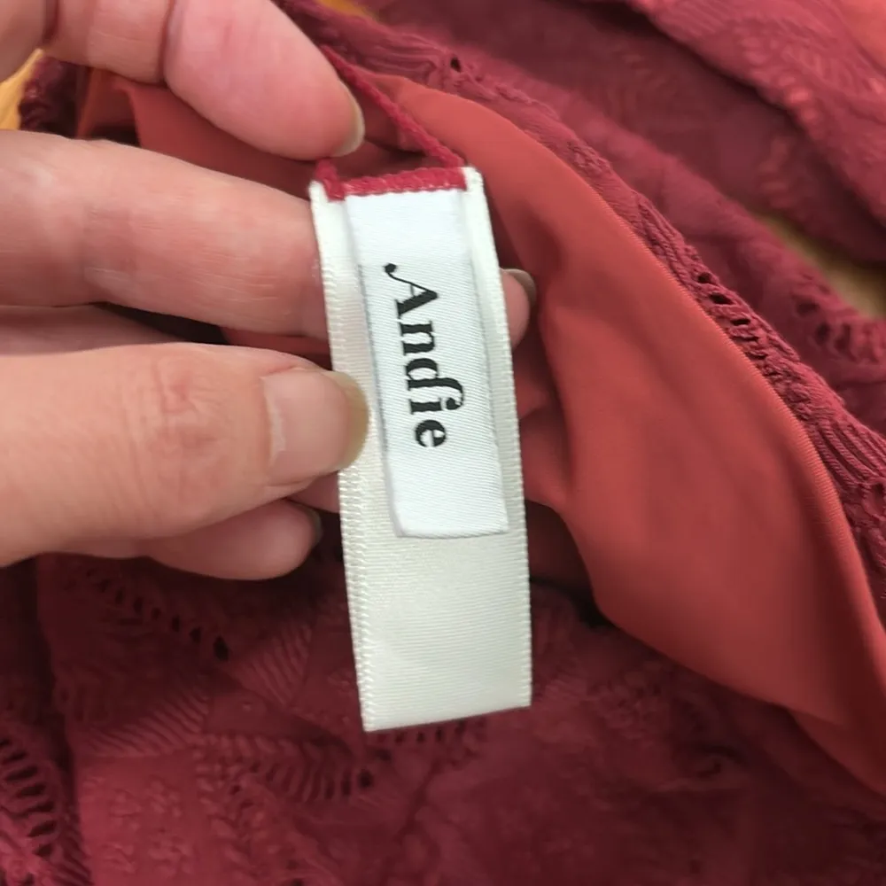 Andie Bikini Set Crete Top Super High Waisted Bottoms Syrah Red Lace size Small - Image 7