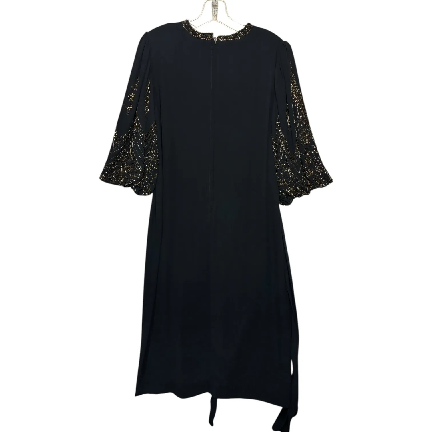 Vtg Jack Bryan Black Beaded Sleeve Midi Dress Sz L Evening Cocktail Shift Gown Size L - Image 3