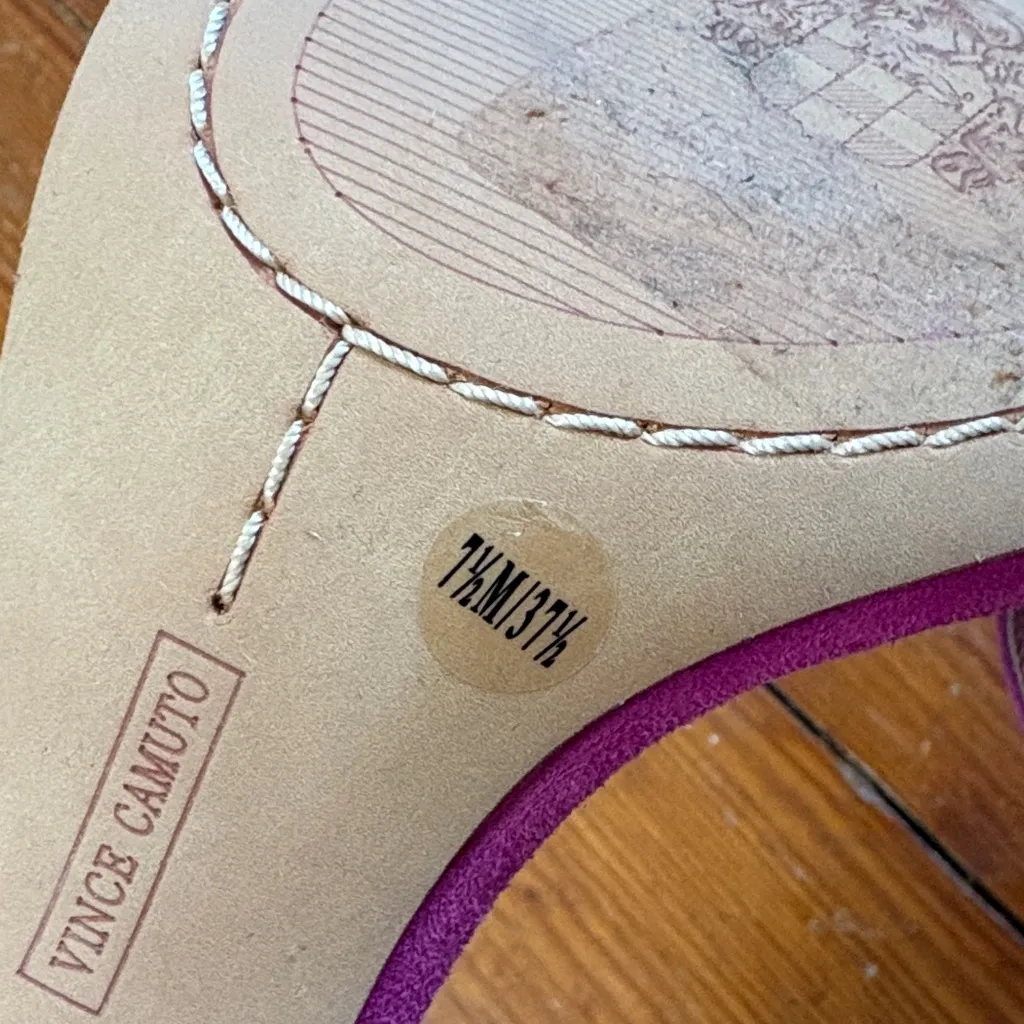 Vince Camuto Size 7.5 Elegant Pink Suede Heeled Sandals Shoes - Image 6