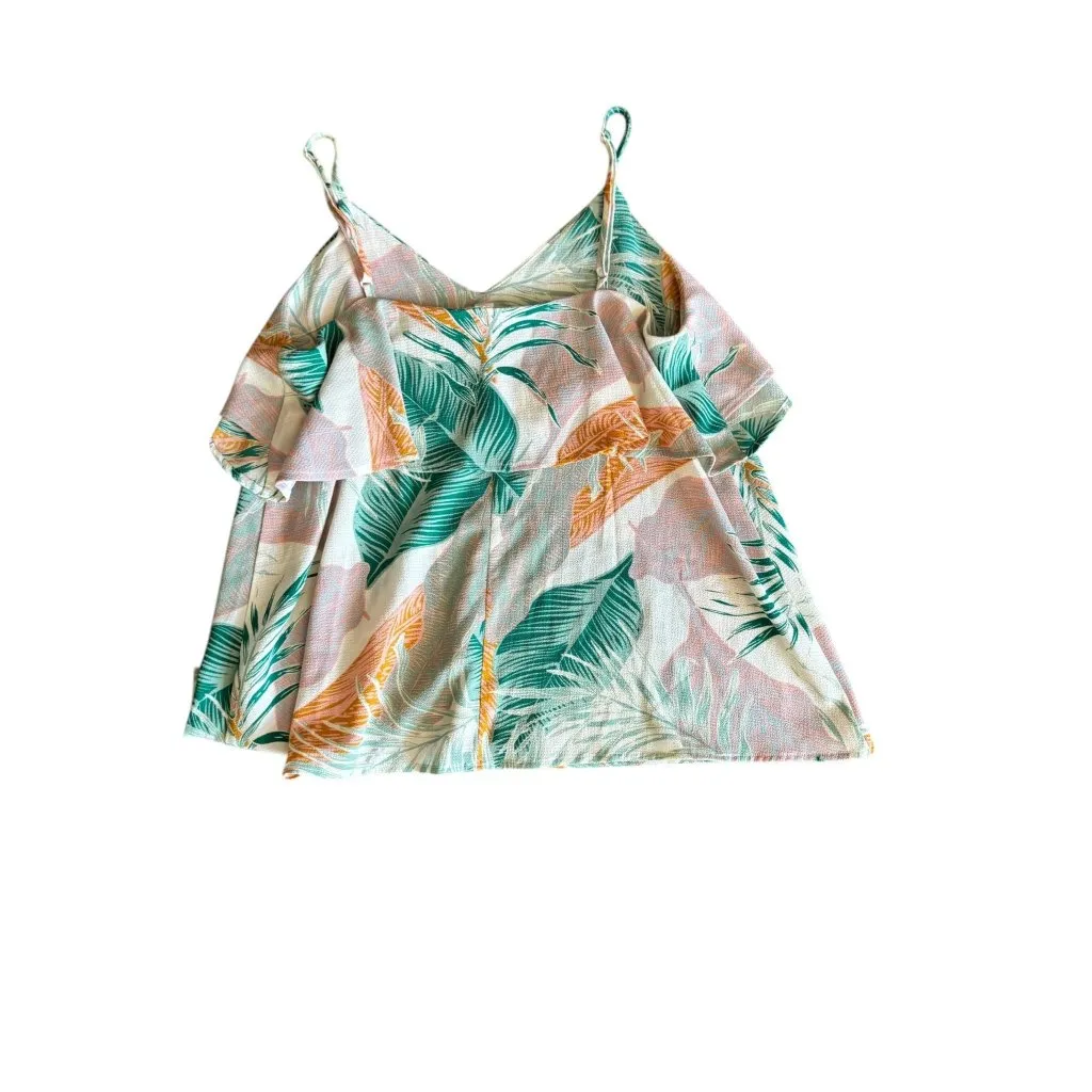 L Love Women's Women's Thin Strap Floral Ruffle Top White Size M - Image 2