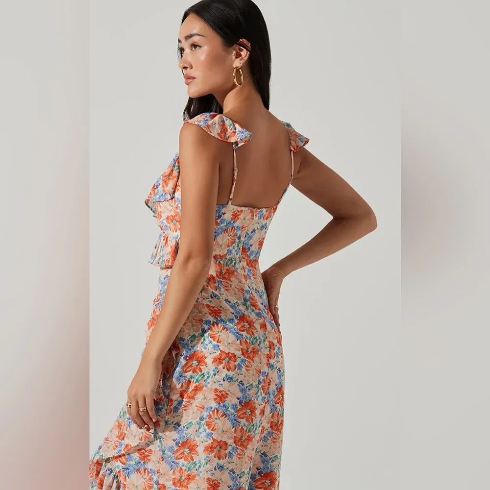 ASTR Mahalia High Low Midi Dress in Blue Orange Floral Size Small NWT - Image 9