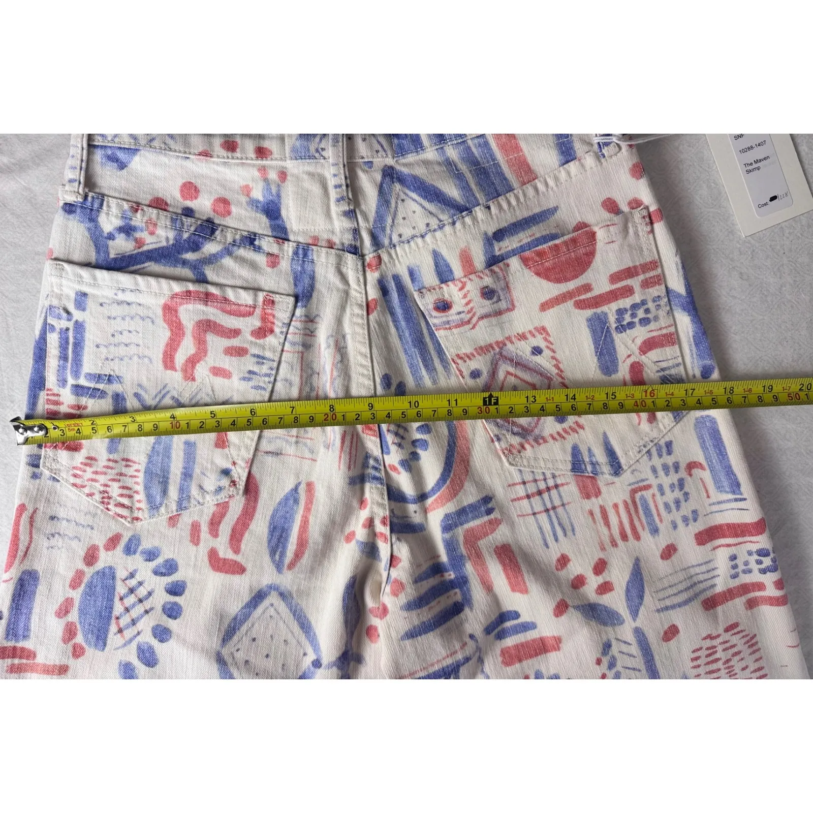 MOTHER The Maven Skimp Jeans Cream Multi Print Wide Leg Cropped Women's Size‎ 27 Blue - Image 10