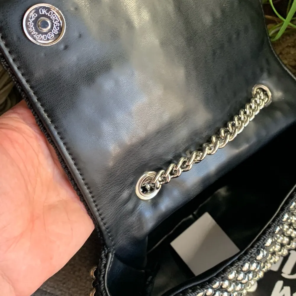 Authentic KURT GEIGER LONDON SILVERSTONE STUDS CROCHETED/LEATHER FLAP CROSSBODY - Image 8