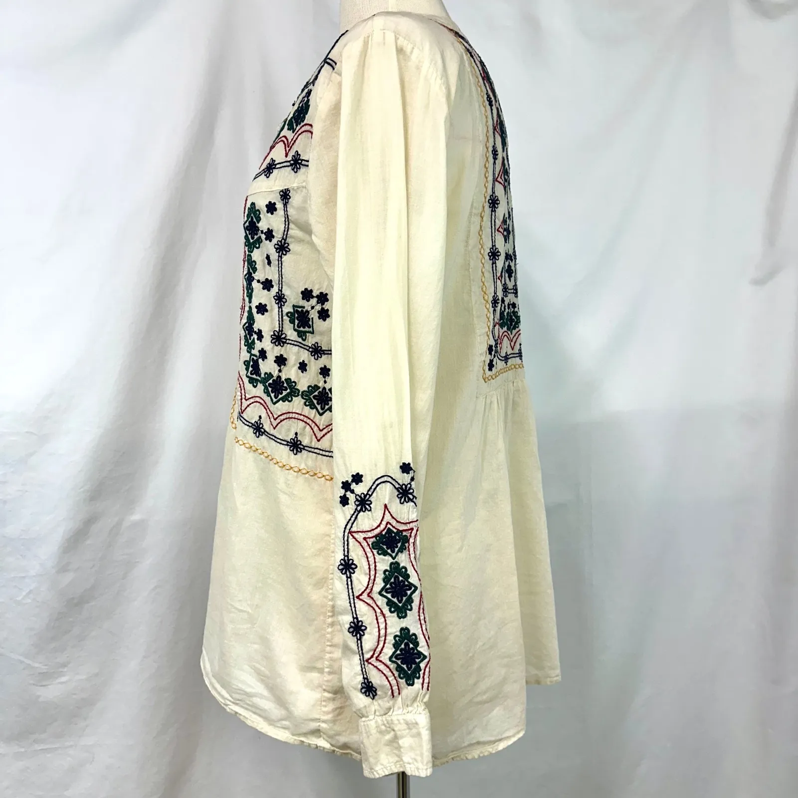JOHNNY WAS 3J Workshop Embroidered Tunic Peasant Blouse Cream Cotton Women's M - Image 5