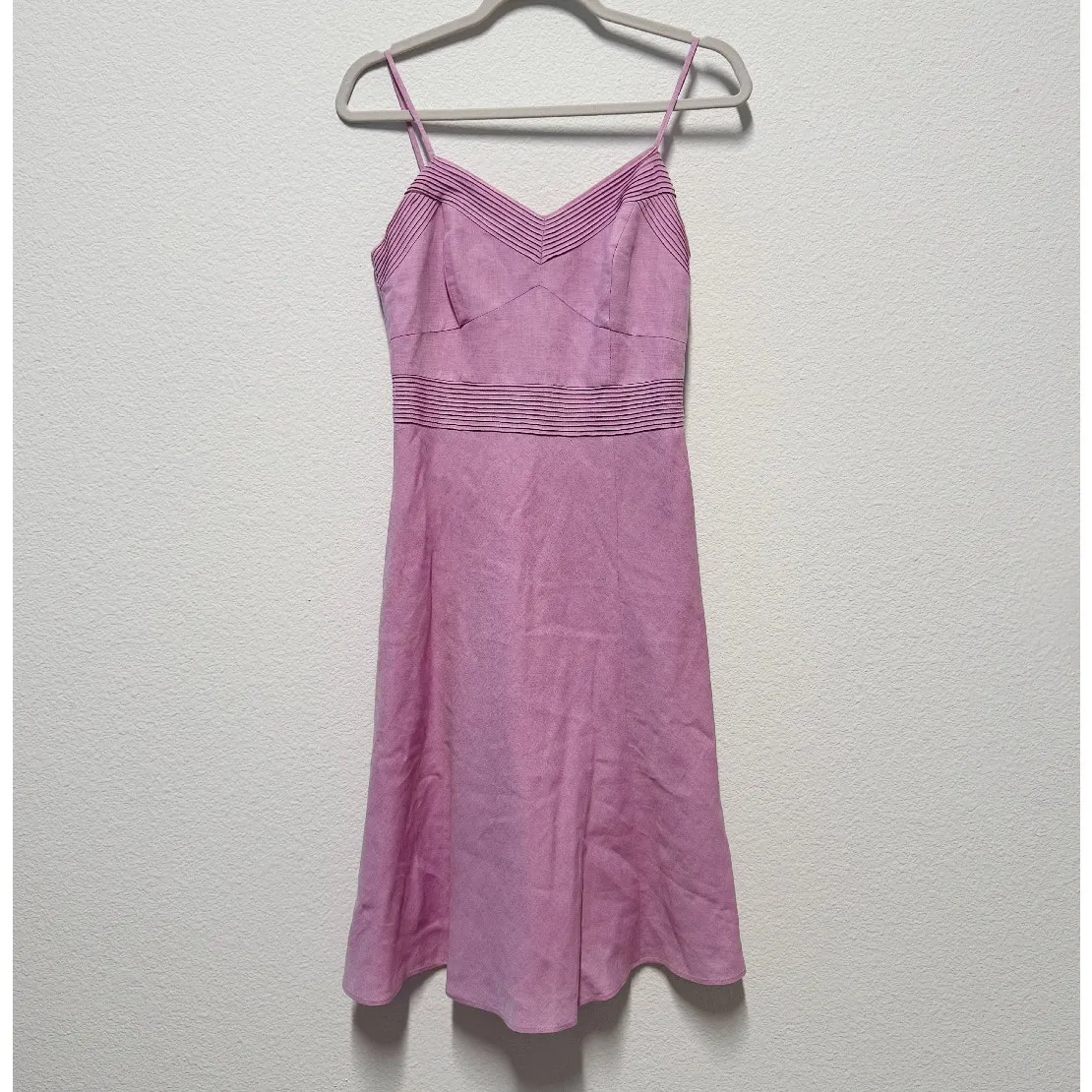 Ann Taylor LOFT Linen Blend Pink Fit & Flare Dress Size 0 Spaghetti Strap - Image 2