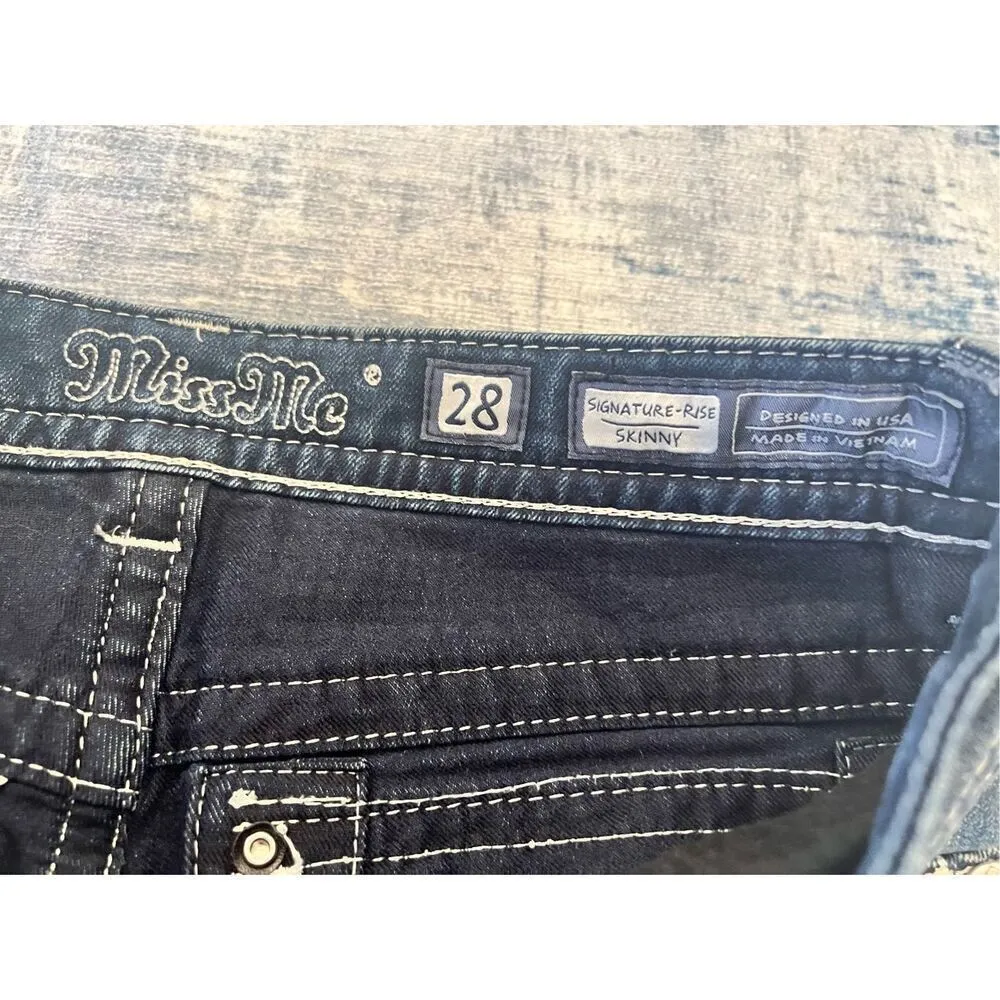 Miss Me Distressed Rhinestone Signature Skinny Jeans 28" - Image 3