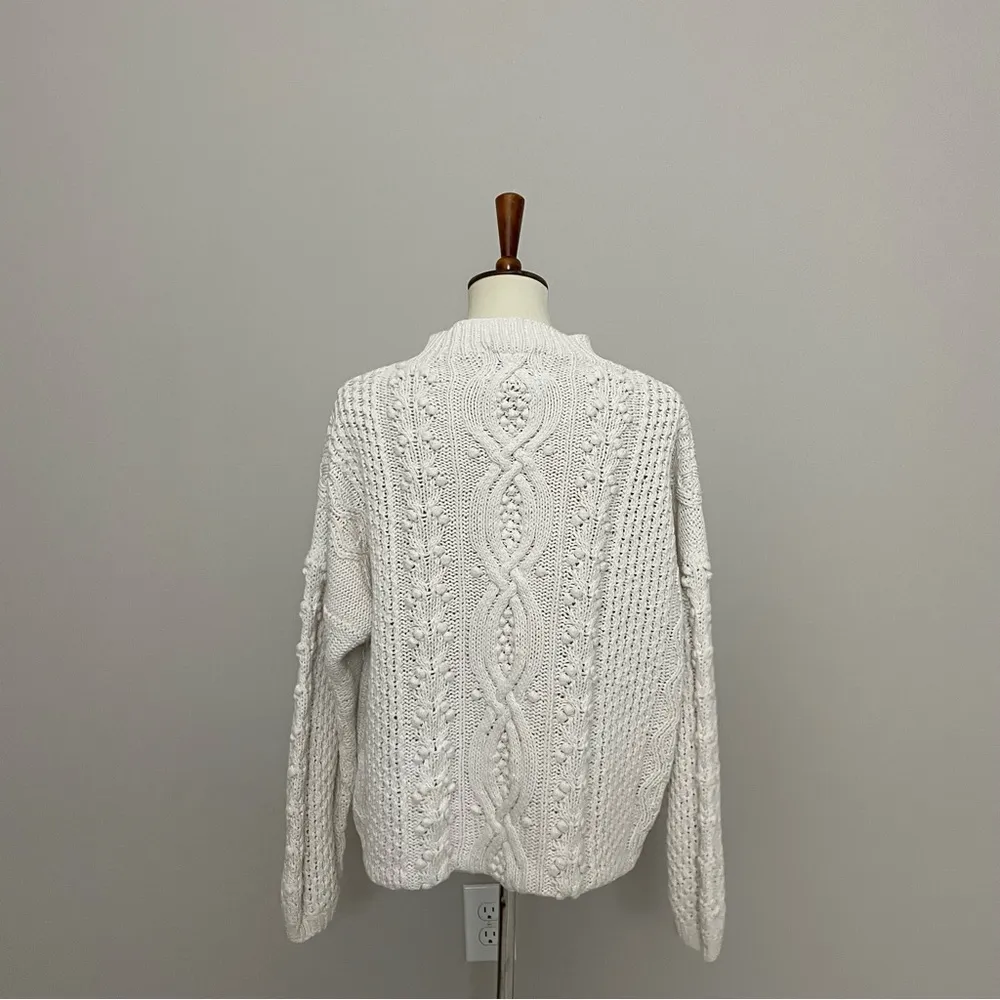 Vintage Cable Knit Sweater Jumper Pullover 3D Baubles Mock Neck Ivory Cream White Size L - Image 7