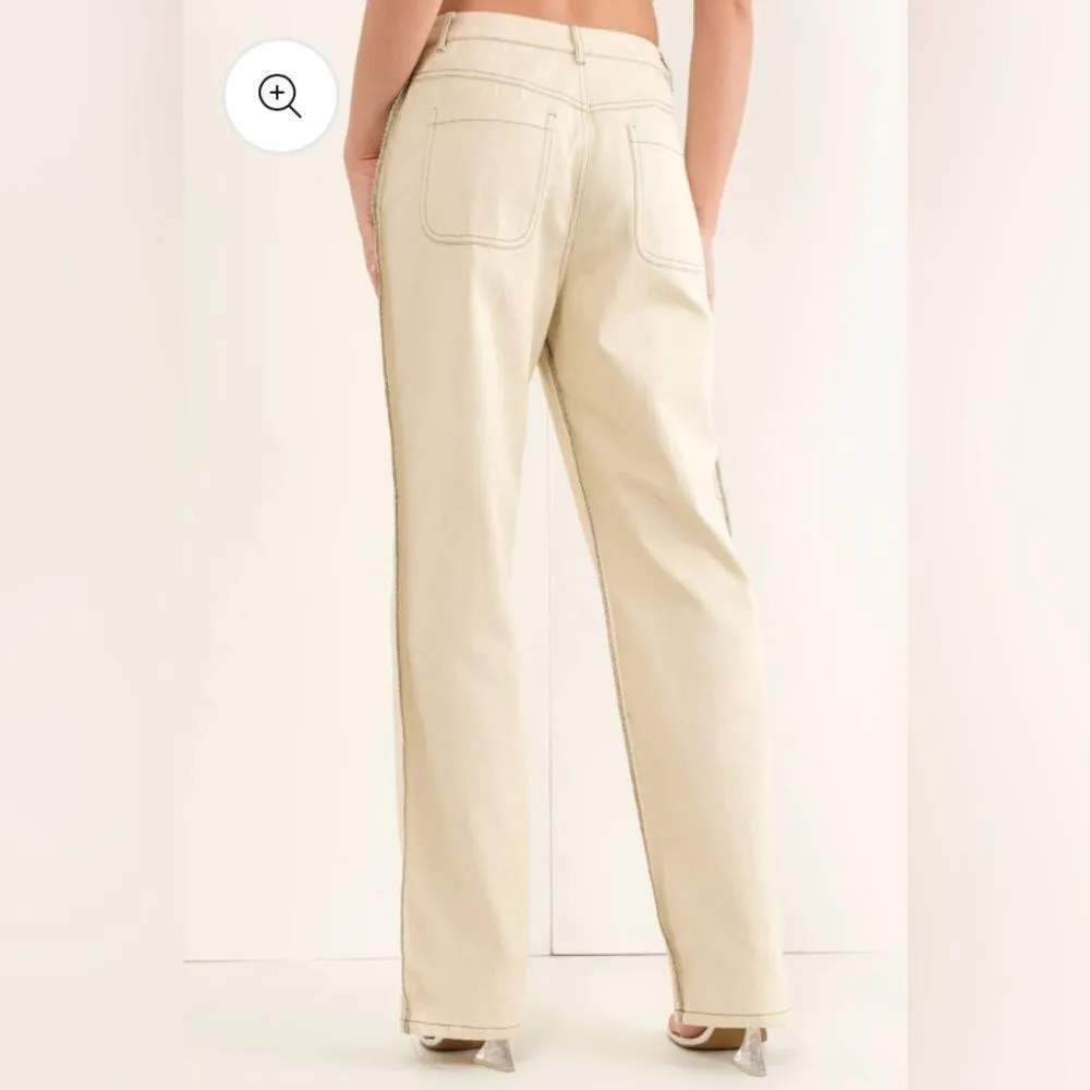 PRETTY GARBAGE Reversed Detail Cotton Pants Wide Leg Stone Cream M NWT Tan Size M - Image 2