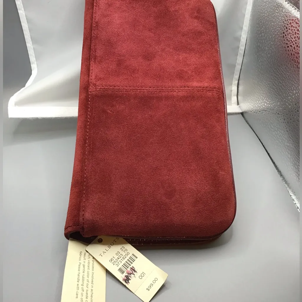 TALBOTS RED SUEDE CLUTCH PURSE W TAGS - Image 9