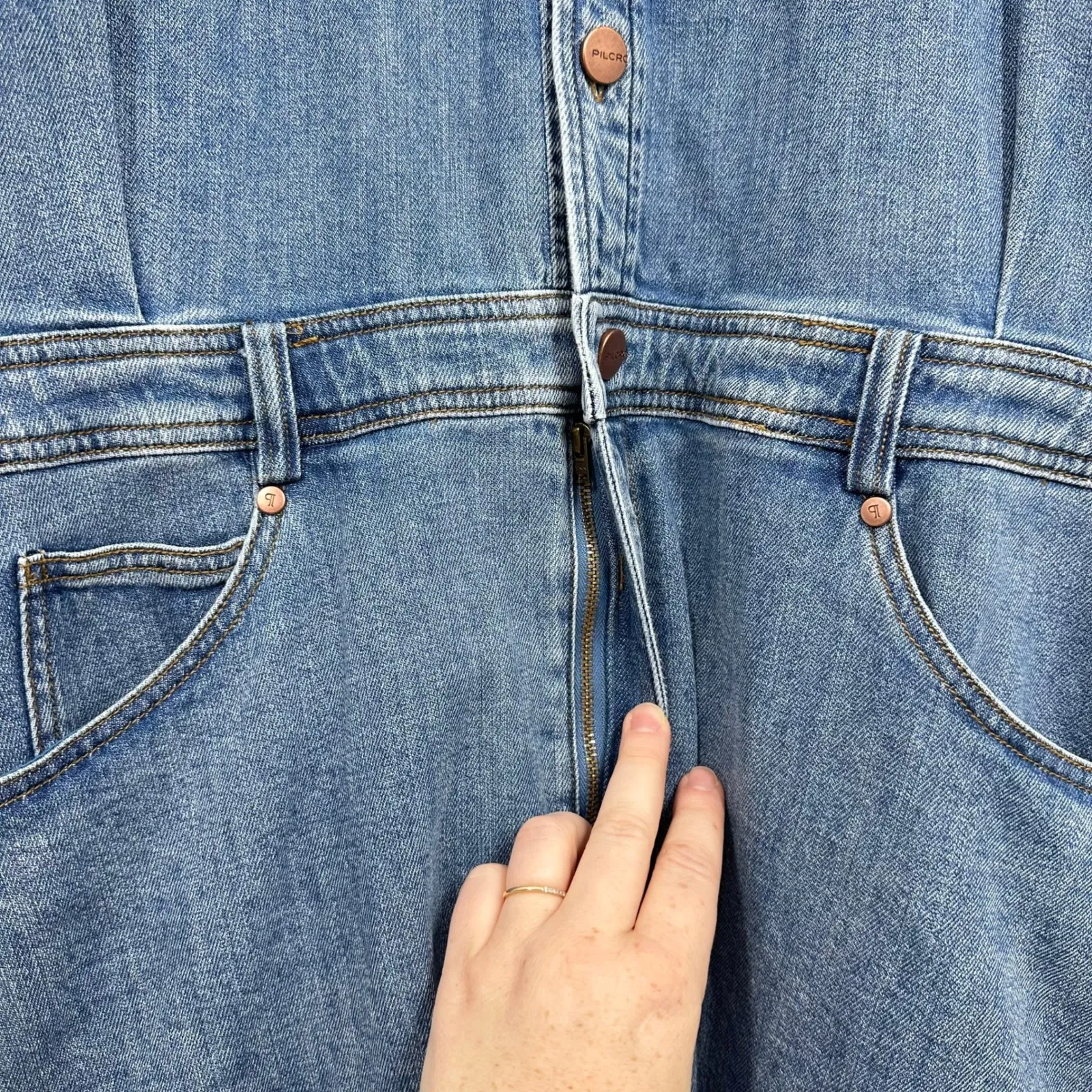 Pilcro Anthropologie Denim Mini Skirt Shirt‎ Dress Button Front Long Sleeve - Image 8