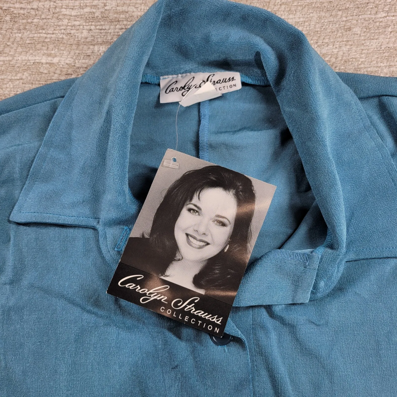 Carolyn Strauss Slinky Shirt Dress Size L Teal 3/4 Sleeve Button Up Maxi NEW Blue Size L - Image 3