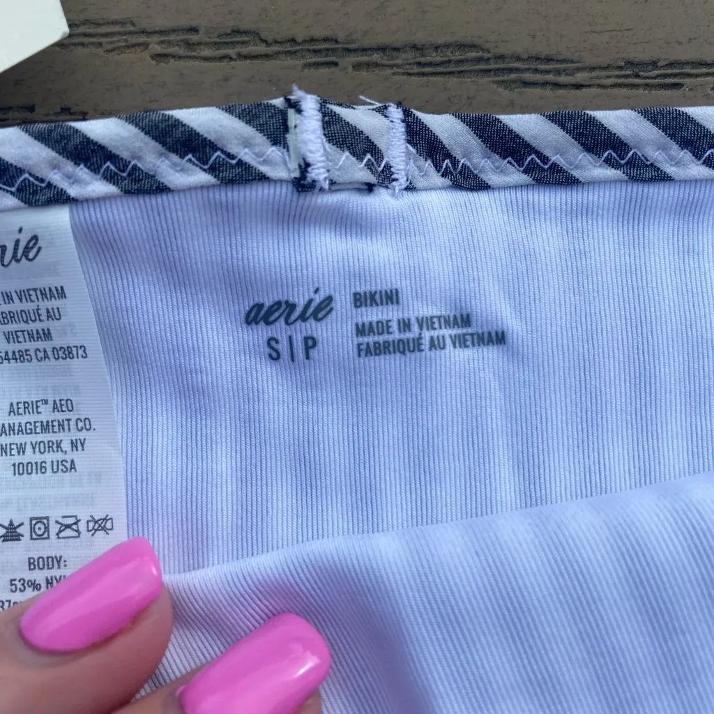 NWT aerie small gingham ruffle stripe bikini bottom swim bottom blue white - Image 3