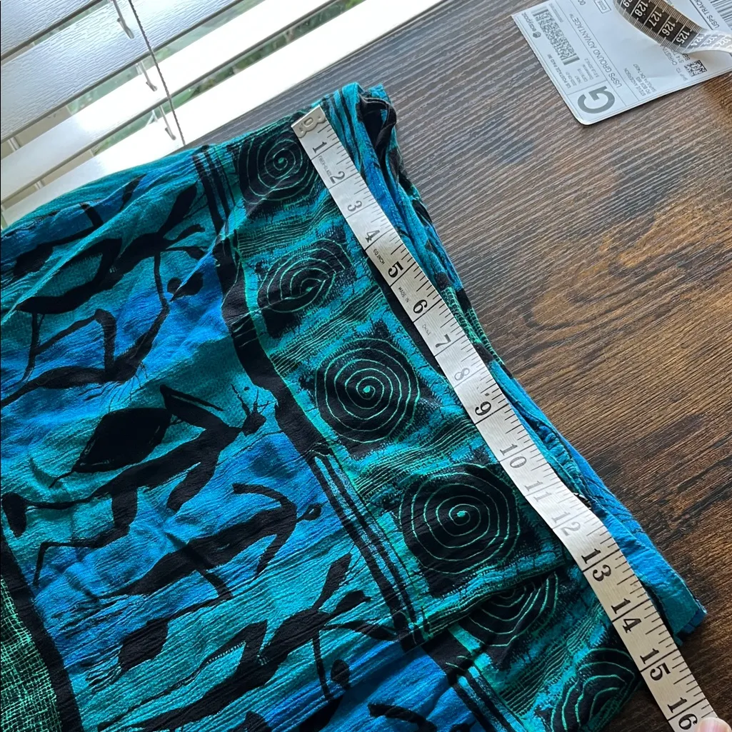 Vintage Blue Green & Purple Tribal Print Wrap Mini Skirt Size M - Image 4