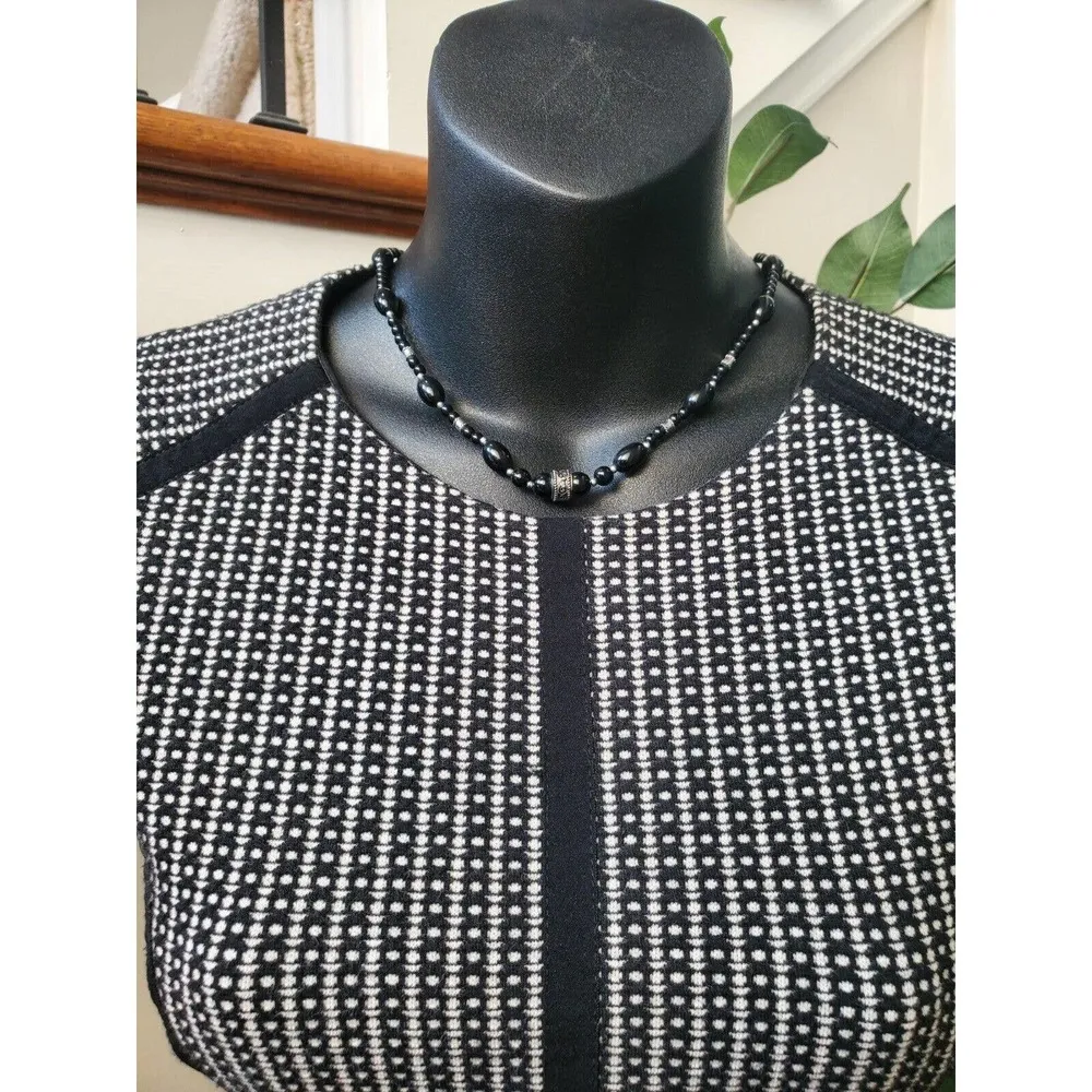 Parker Women Black White Cotton Round Neck Short Sleeve Knee Length Dress Size S - Image 2