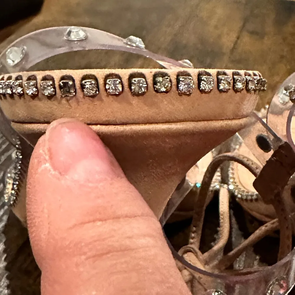 SCHUTZ RHEA SANDAL HONEY BEIGE CRYSTAL STRAPPY HEELS SHOES 8 - Image 9