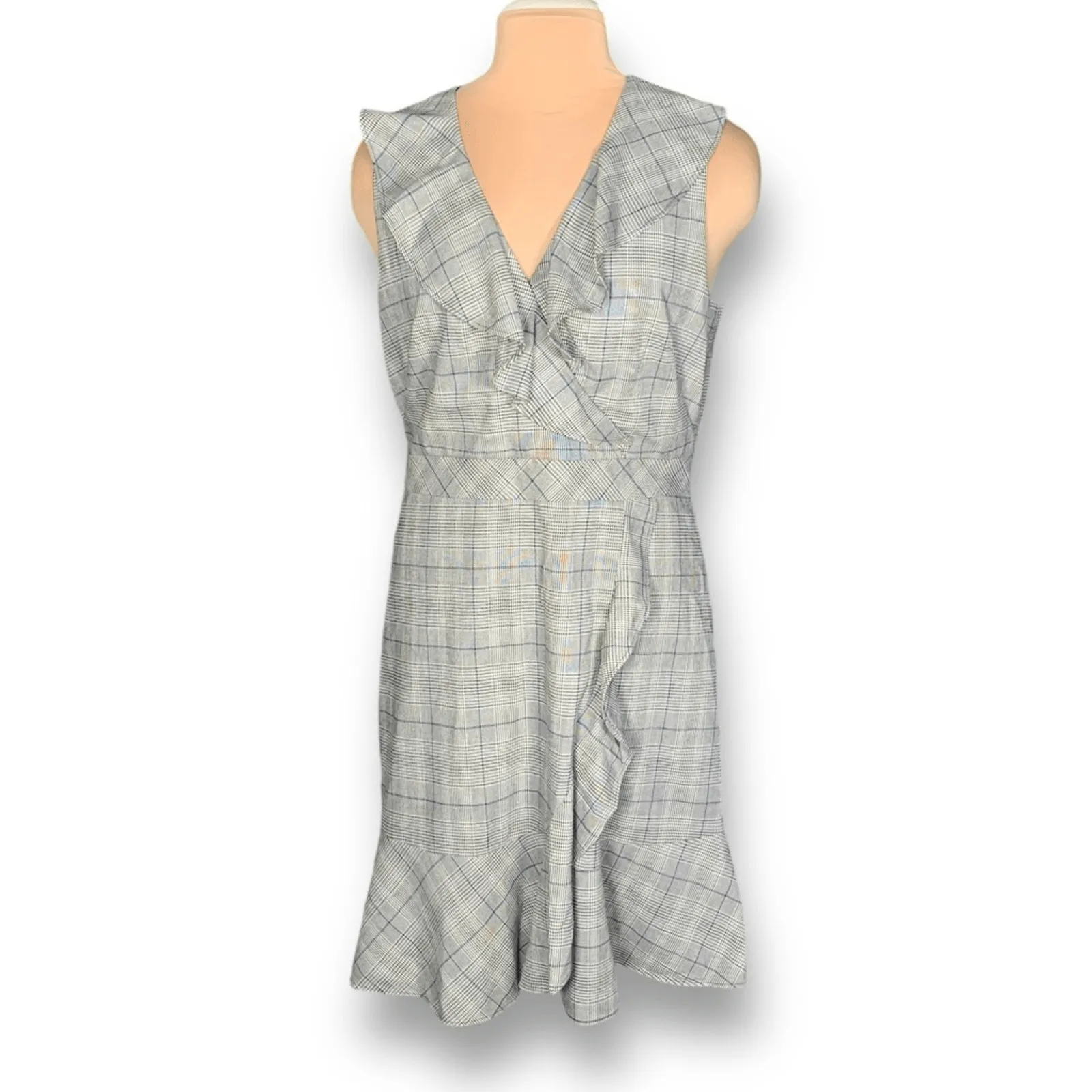 Kate Spade New York Gray Ruffle Plaid Sleeveless Dress Size 14 Glen Plaid Check - Image 2