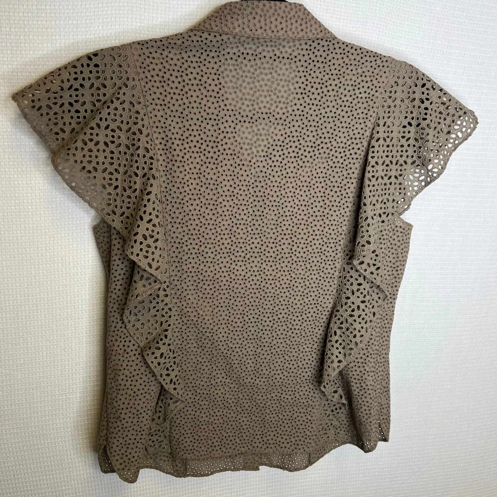 Theory Brown Nova Eyelet Ruffle Sleeve Button Up Shirt Top Women's Size M - Image 5