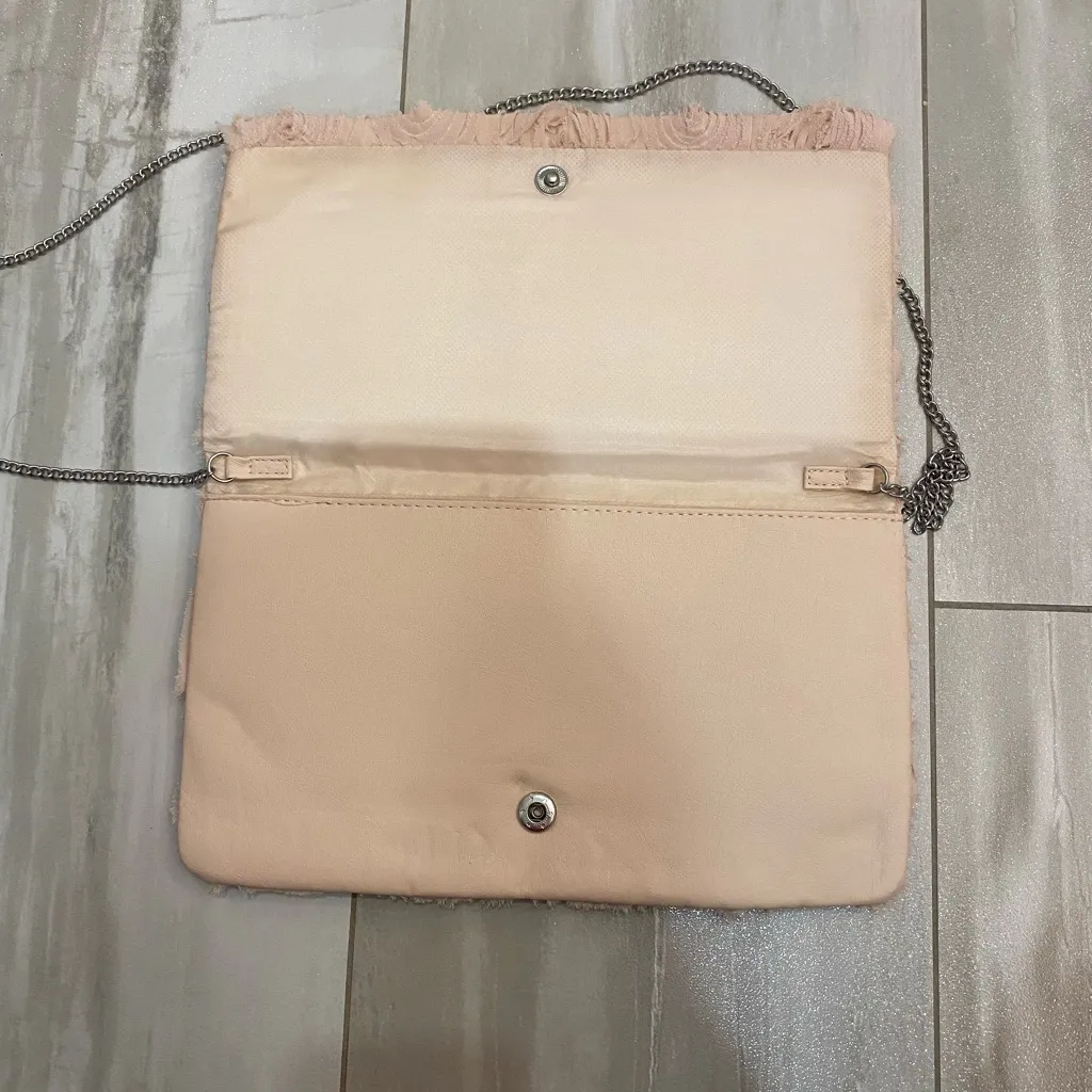 Blush Pink H&M Large Clutch & Shoulder Bag with Rosettes and Metal Chain - Image 13