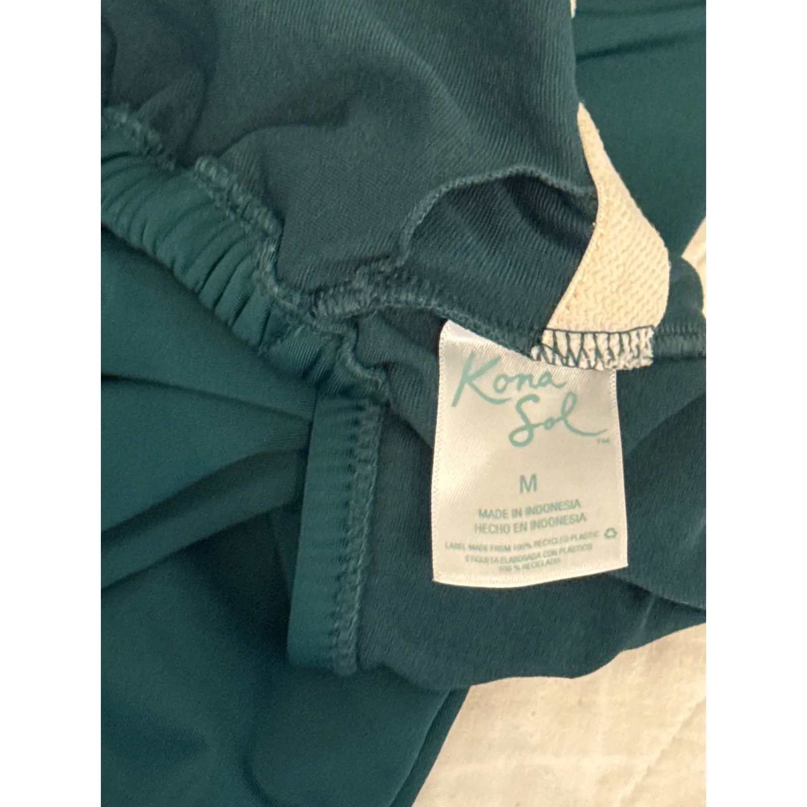 Kona Sol Women's One Piece Swimsuit medium Green V Neck Ruched Straps - Image 3