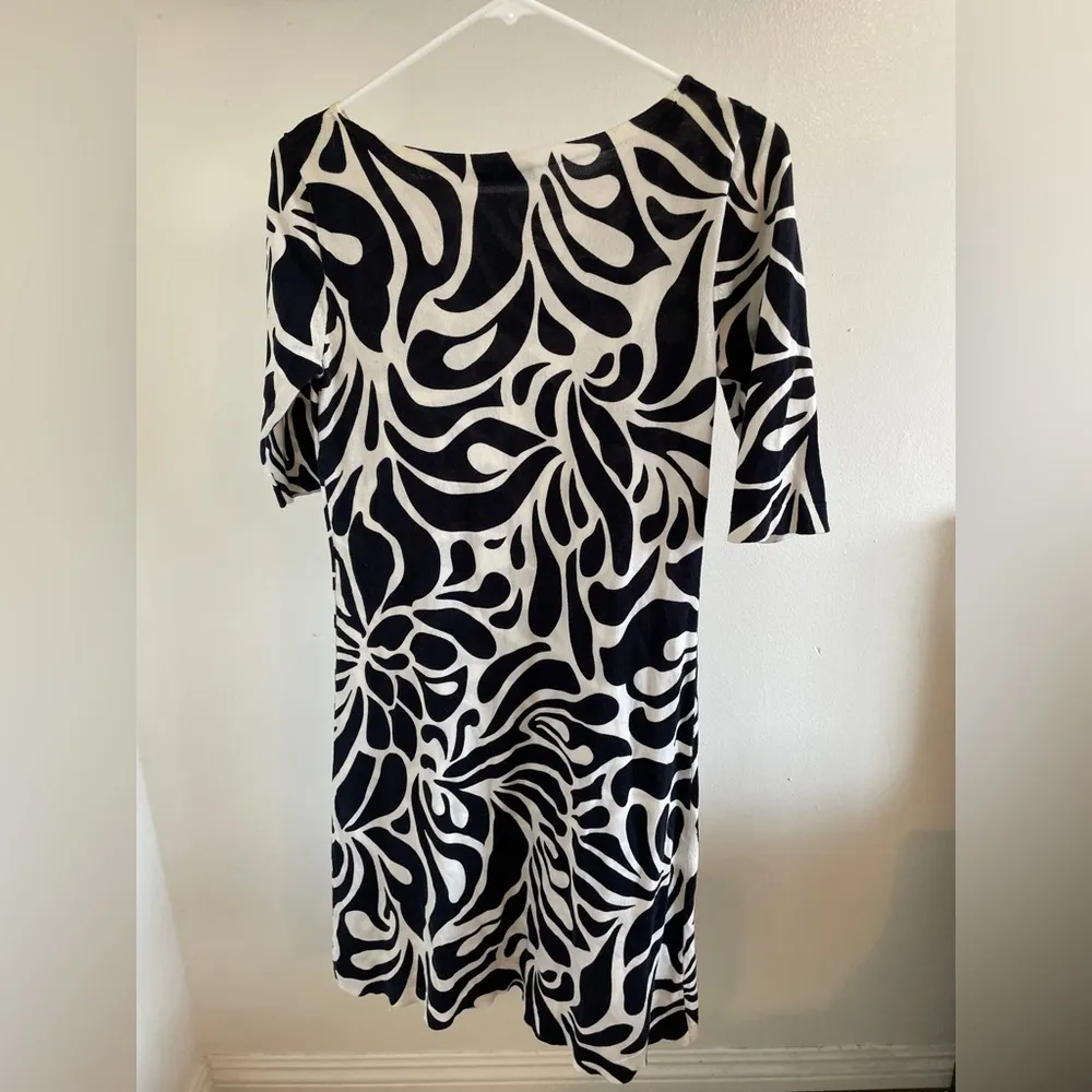 J. Crew Collection Knit Cotton Midi Dress Black White (Small) animal print funky - Image 3