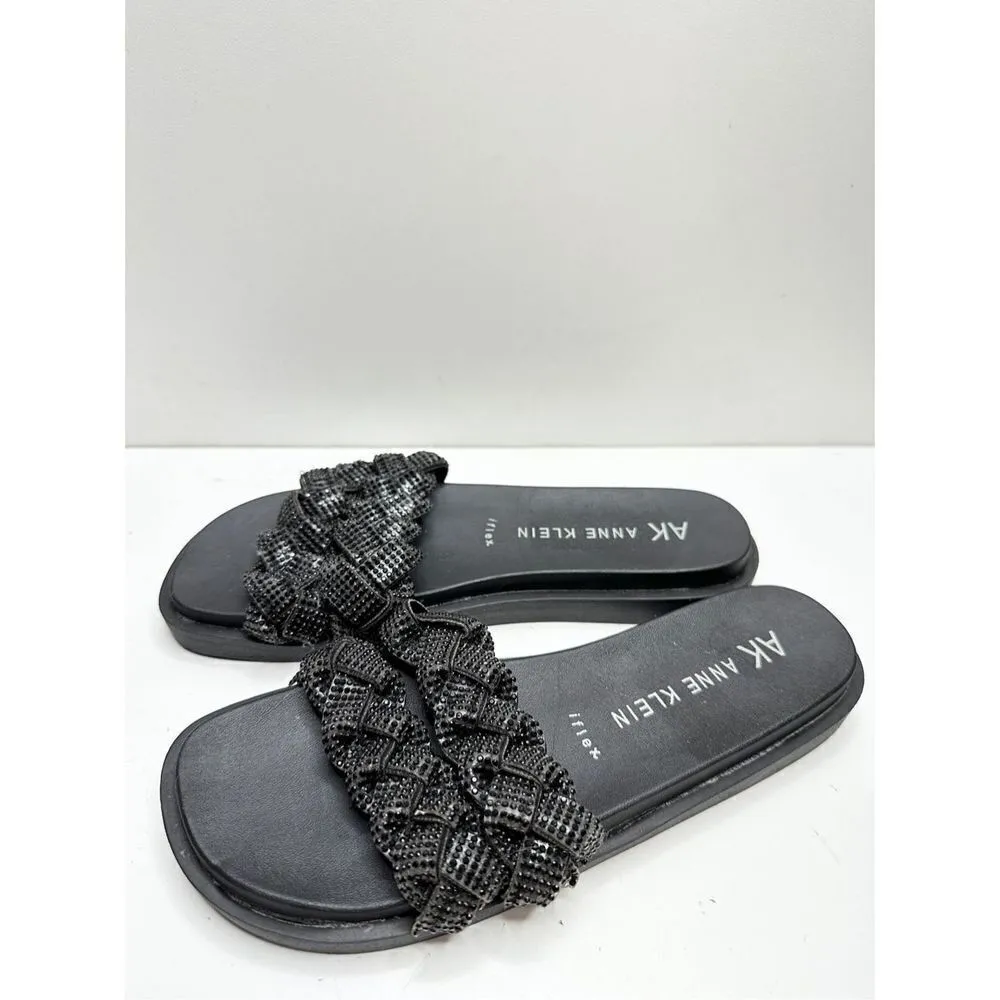 Anne Klein‎ Sandals Women 6 Black Journi Rhinestone Embellished Flat Slides - Image 4