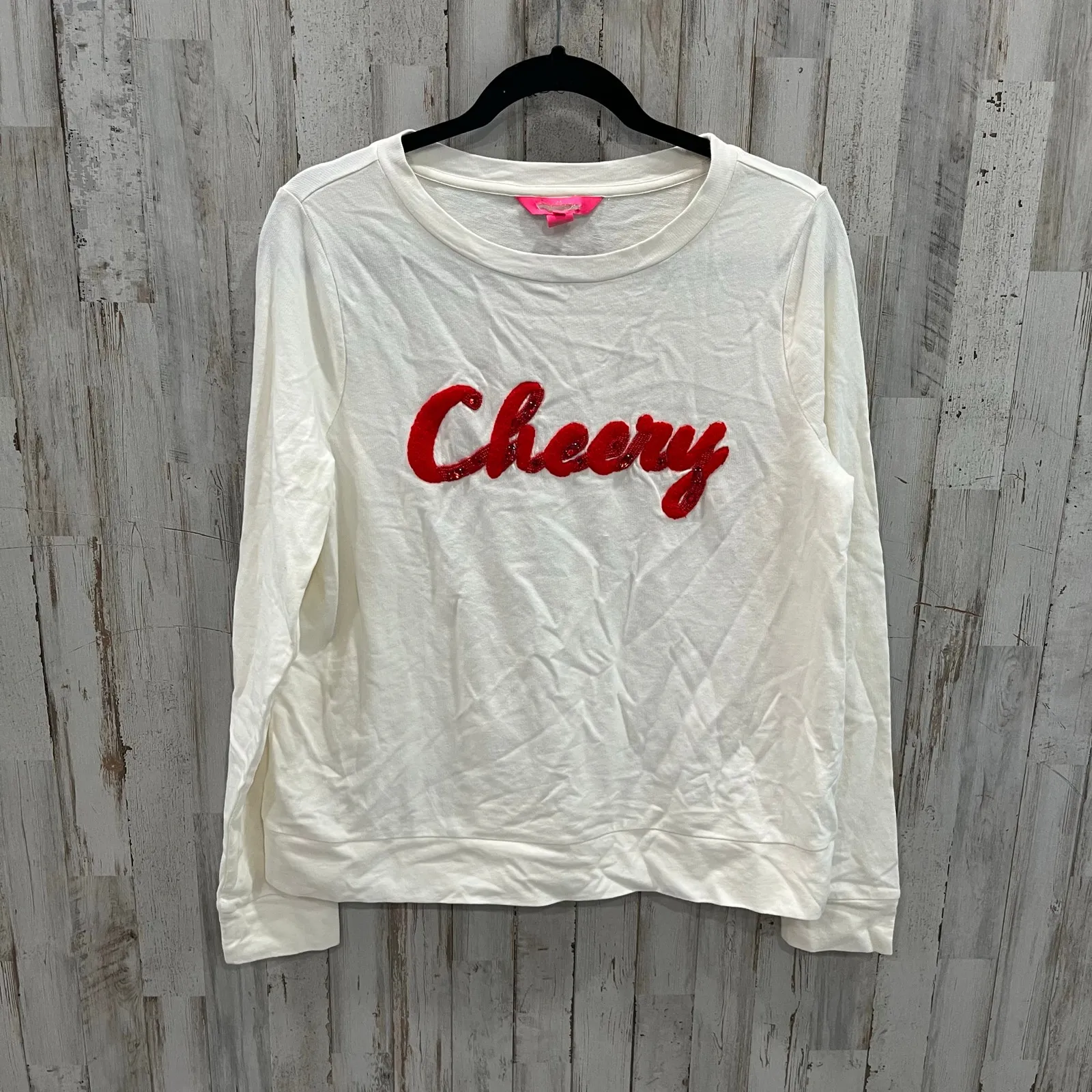 Lilly Pulitzer Long Sleeve Rami Sweater Cheery Ruby Red Graphic Womens Medium - Image 2