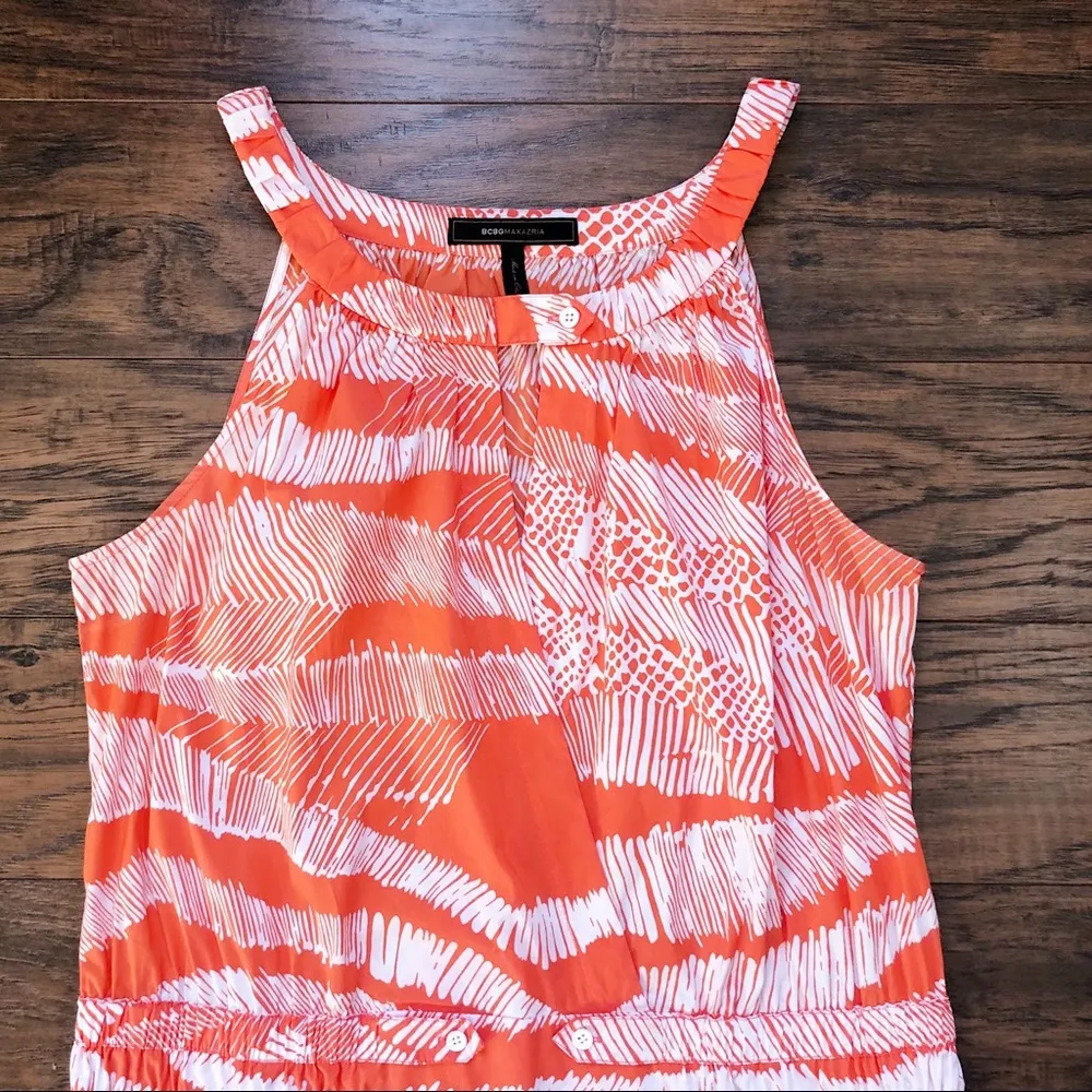 BCBGMaxAzria • orange white sundress drop waist halter neck tribal print summer - Image 3