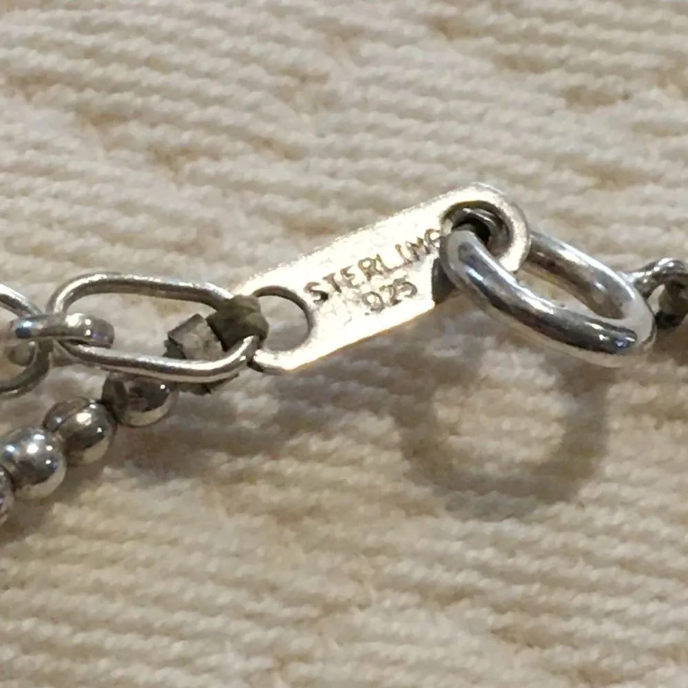 VTG Sterling Silver Multicolor Cats Eye Station Beaded Choker Necklace Extension - Image 7