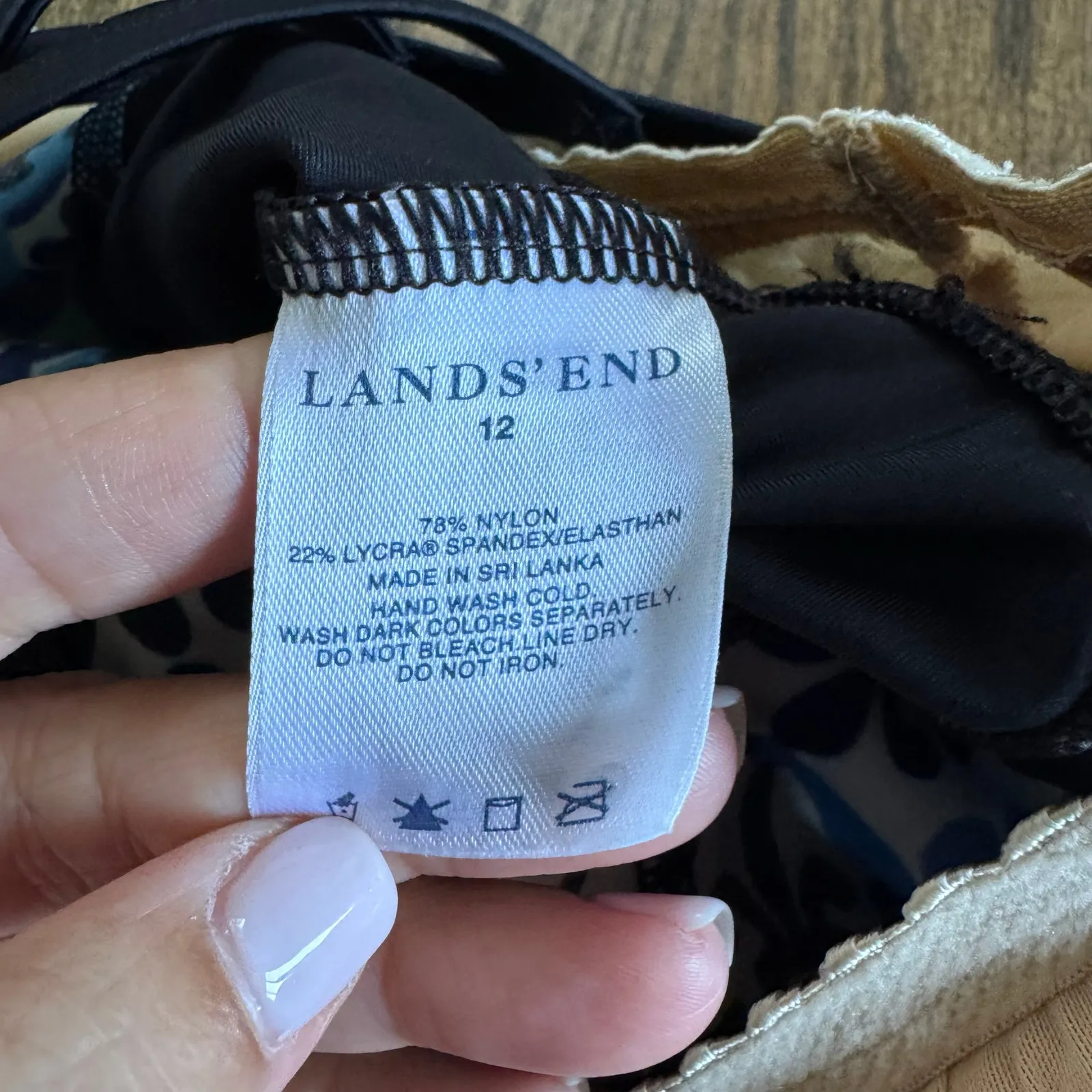 Lands End Womens Blue Black Geometric Floral Tankini Swim Suit Top Size 12 - Image 7