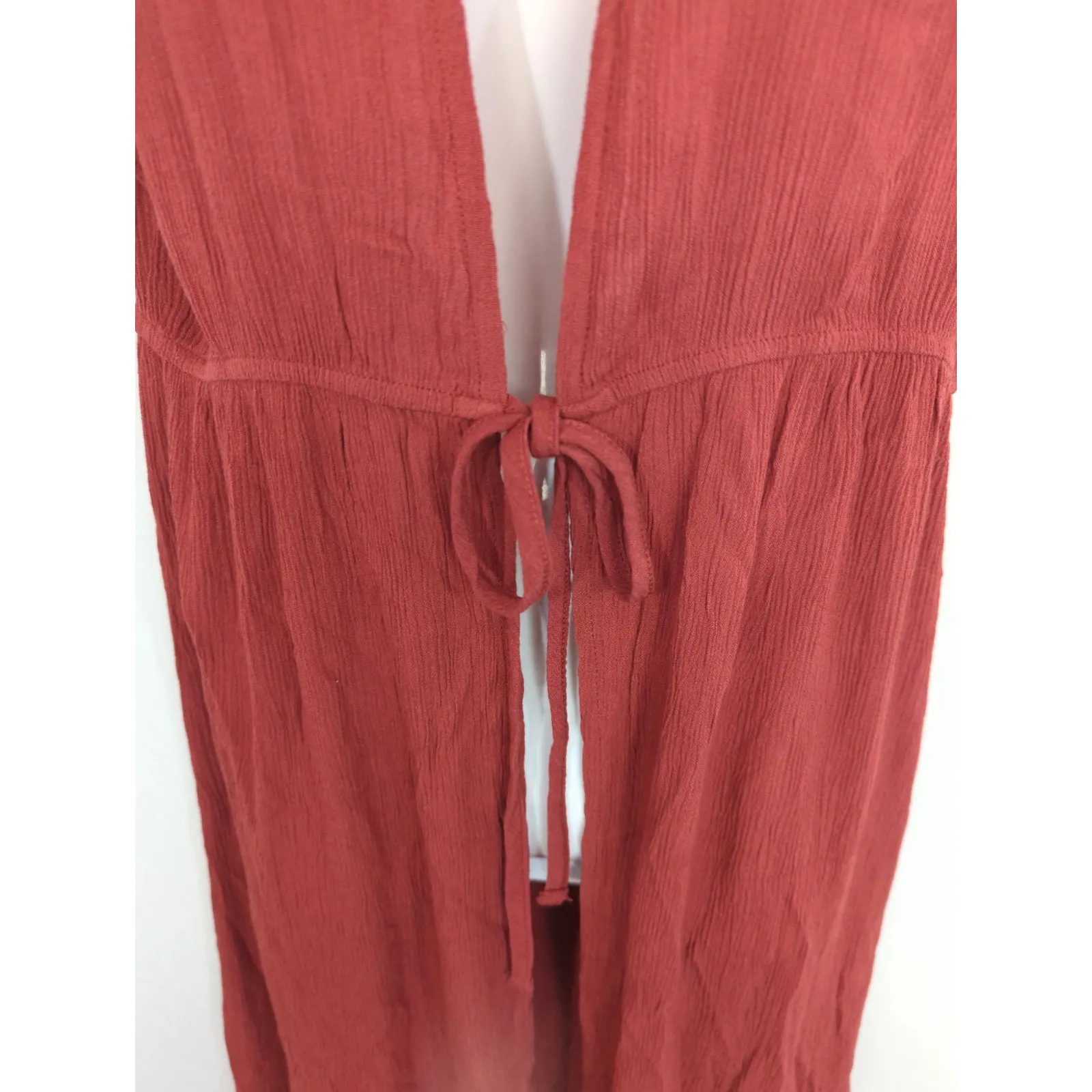 Almost Famous Tie Front Hi-Low Burnt Orange Bohemian Kimono MEDIUM NWT - Image 3