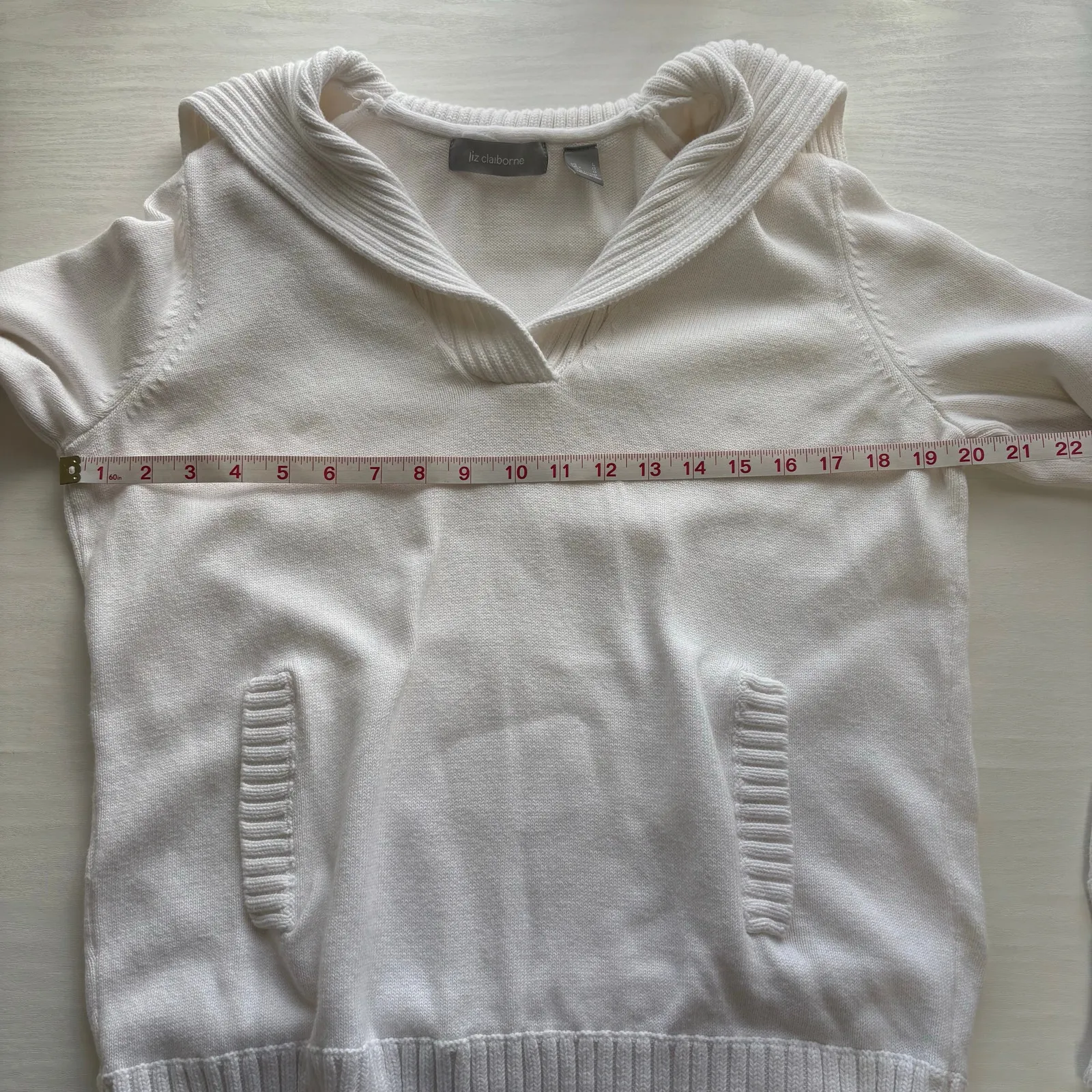 Liz Claiborne White Shawl-Collar Pullover Sweater Size Large - Image 4