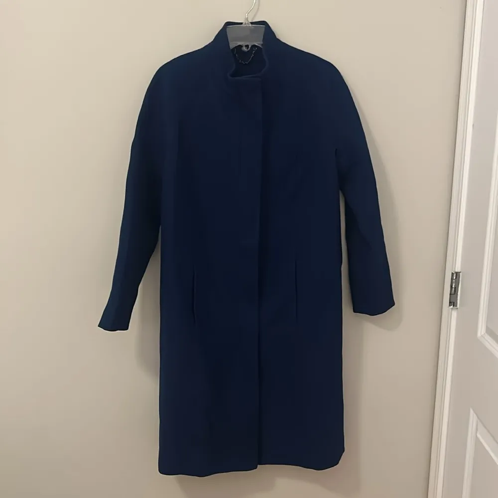 Blue long wool blend pea coat winter jacket! Size 6R! - Image 7