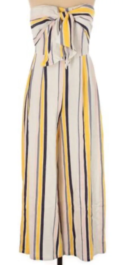 Gypsies & Moondust Striped Linen Cropped Wide Leg Strapless Jumpsuit Size 5 - Image 1