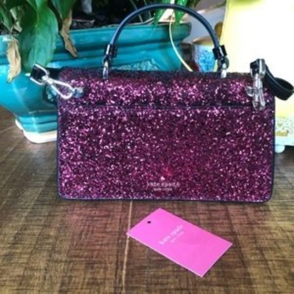 Kate Spade Black Cherry Glitter Crossbody Bag w Cardholder Patent Leather NWT - Image 3