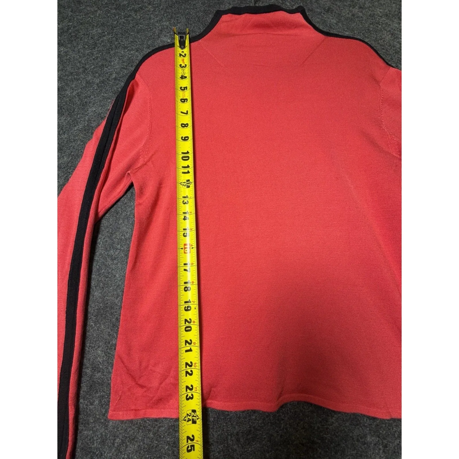 Neiman Marcus Exclusive Silk Blend Mock Neck Sweater Red Black Stripe Size L - Image 5