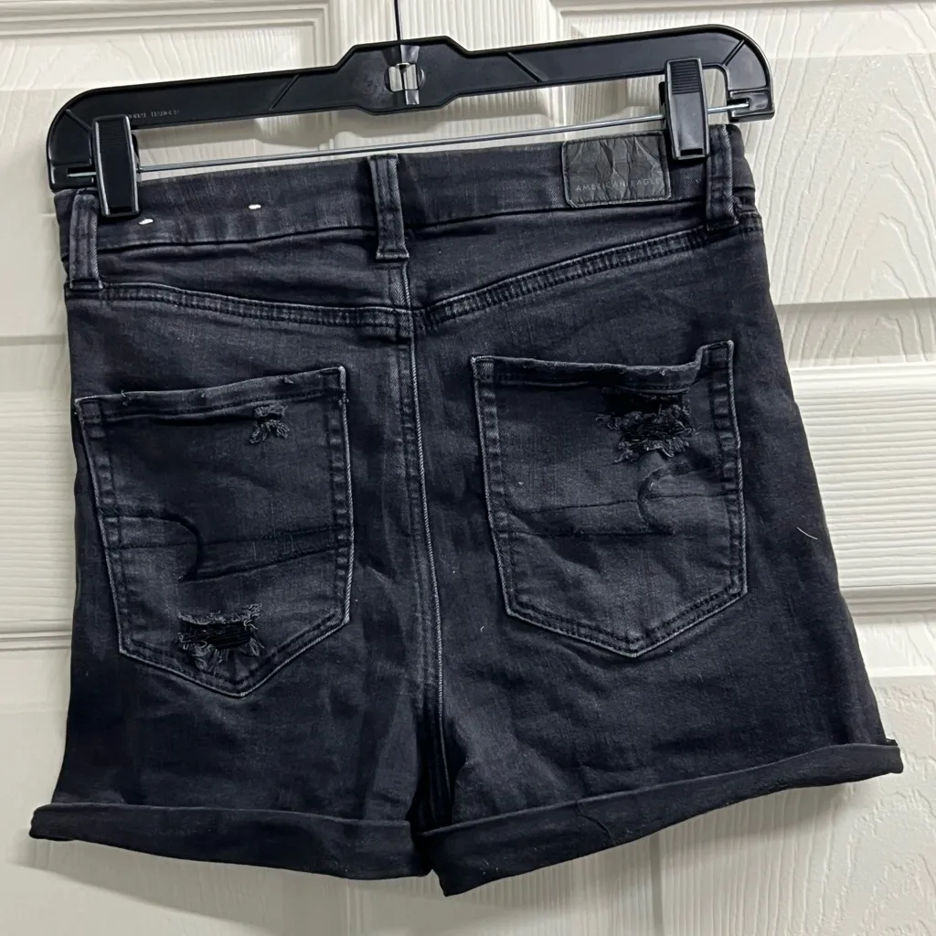 American Eagle Next Level Stretch Black Denim Shorts - Size 4 - VGUC - Image 2