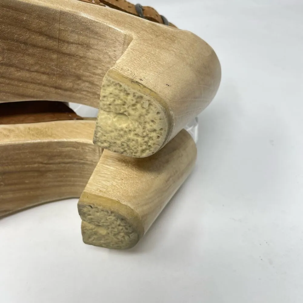 Sven Brown Nubuck Leather Wooden Halter Top High Heel Clog Sandals 36 5.5 6 - Image 12