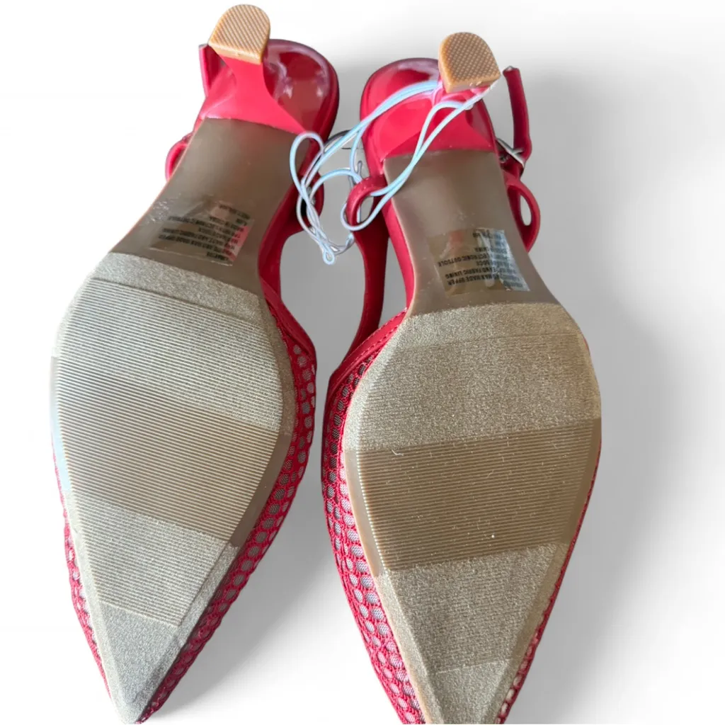 Red Mesh Slingback Kitten Heels - Image 5