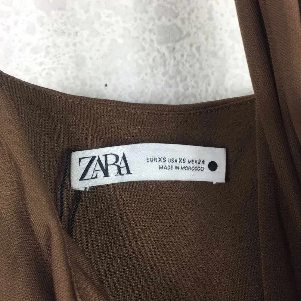 Zara Brown Asymmetric Draped Cut Out Ruched Mini Dress Size XS 7733/075 - Image 6