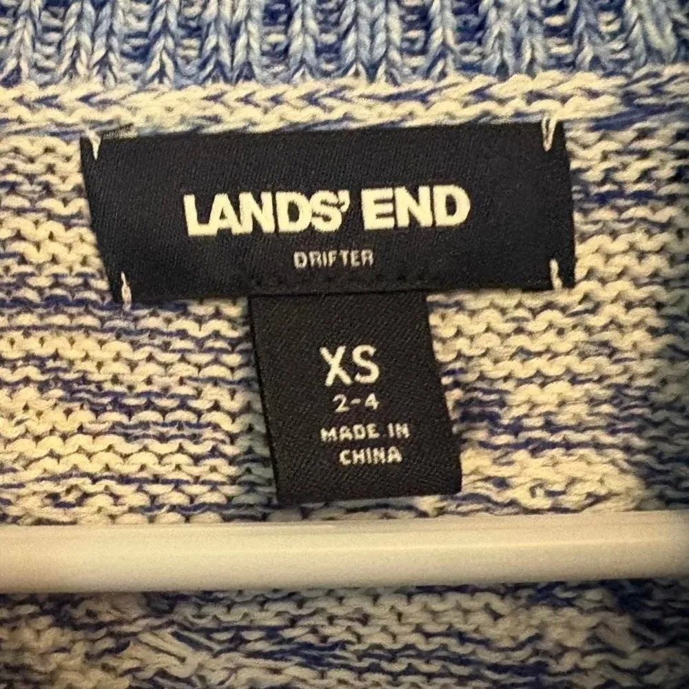 Lands End Blue Cable Knit Cardigan Fisherman Sweater Sz XS 100% Cotton - Image 3