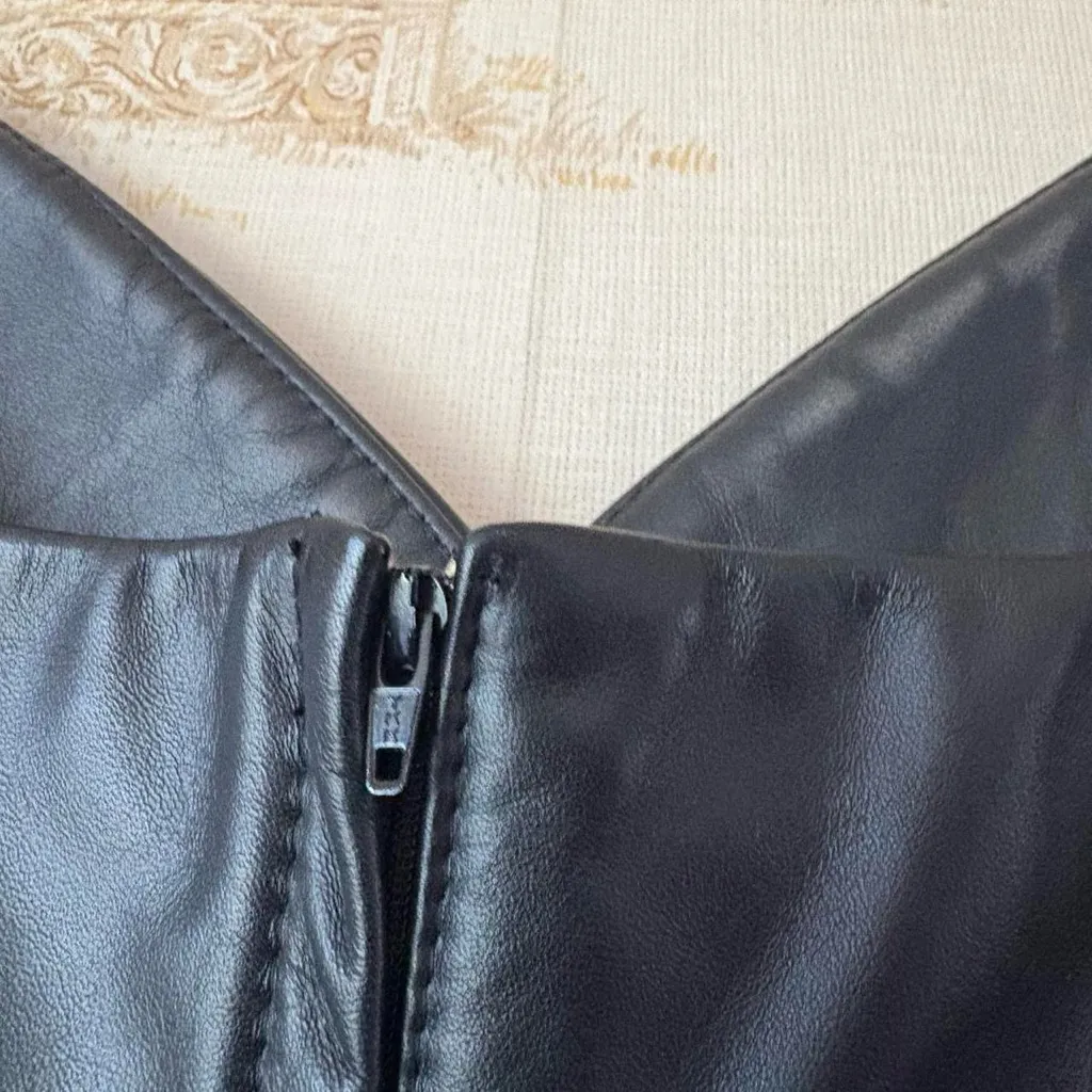 Vintage 80s J. Robert Leathers black leather bodycon mini dress gold detail 6 - Image 6