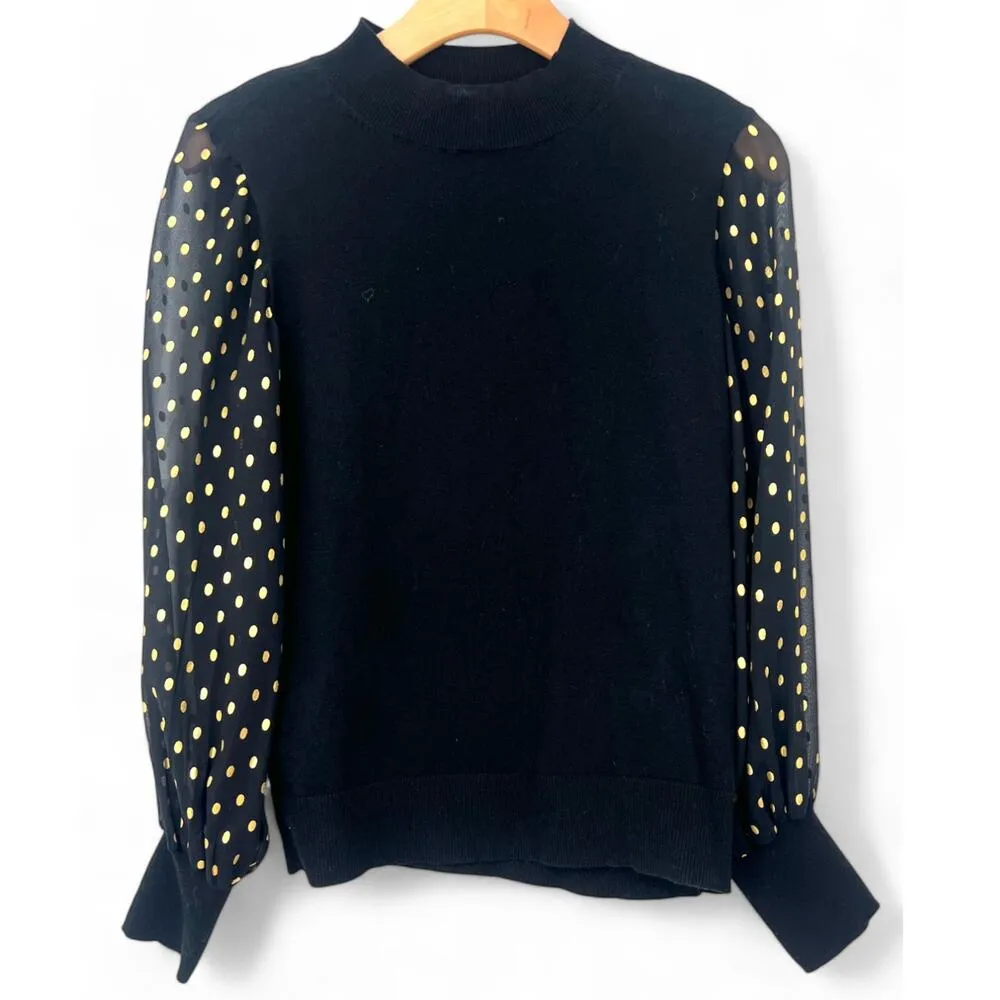CeeCee Boutique | XS | Pullover Sweater Mock Neck Sheer Gold Dot Sleeve Women's Black - Image 2
