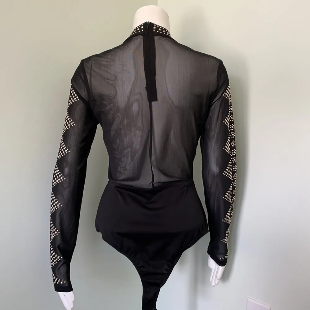 Cleo apparel sheer black mesh long sleeve bodysuit Size M - Image 6