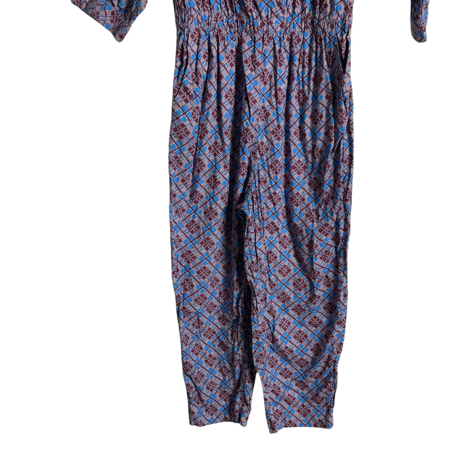 Rachel Comey Holt Geometric Print Purple Blue Puff Sleeve Ankle Jumpsuit Size 6 - Image 7