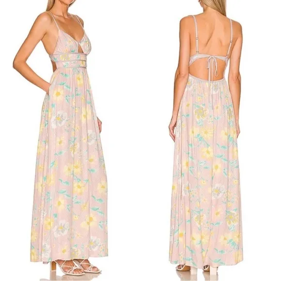 Free People Wisteria Maxi Dress Light Combo Floral Open Back Pink Size XS New - Image 2