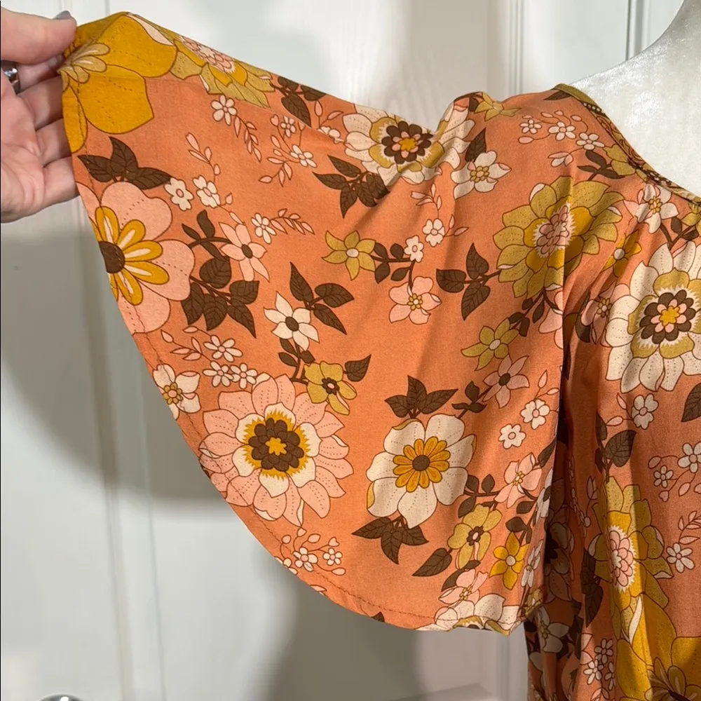 Alt Daly Chic Floral Dress in Peach, orange, brown, yellow floral Orange Size L - Image 7