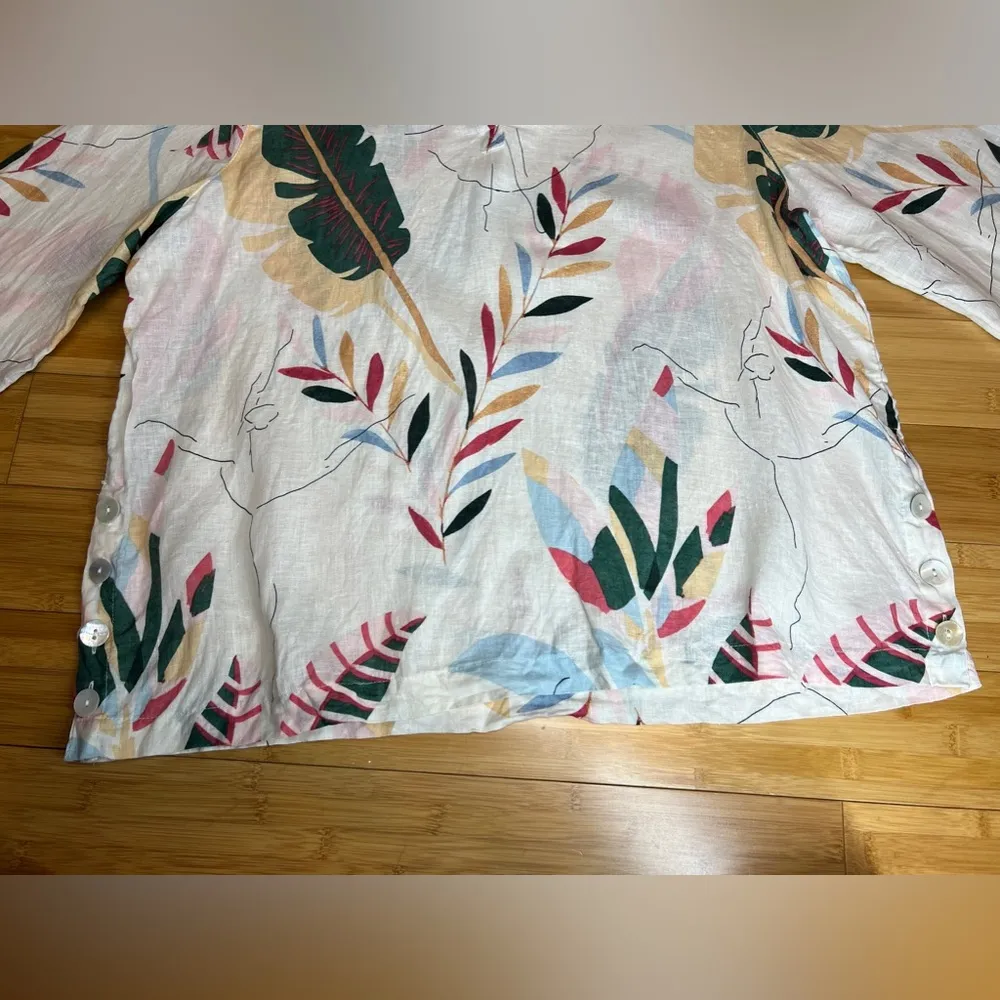 Cynthia Rowley Womens 100% Linen V-Neck Tropical Leaf Print Graphic Shirt |Sz:1X - Image 13