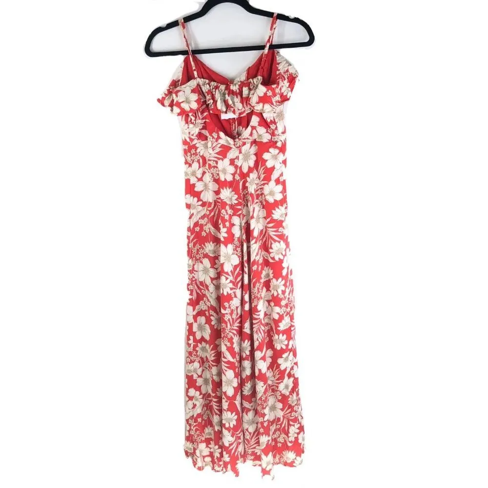 As U Wish Maxi Dress Slit Floral Sleeveless Ruffle Keyhole Back Orange XS - Image 2